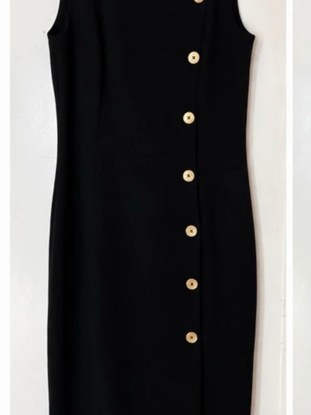 Calvin Klein Black Midi Dress with Gold Button Front